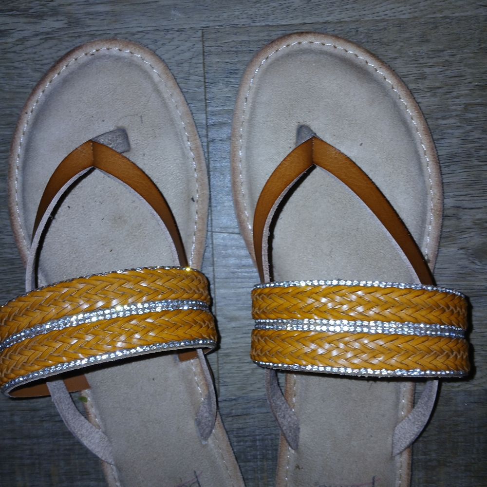 Women's Tan Sandals with Rhinestone Accents